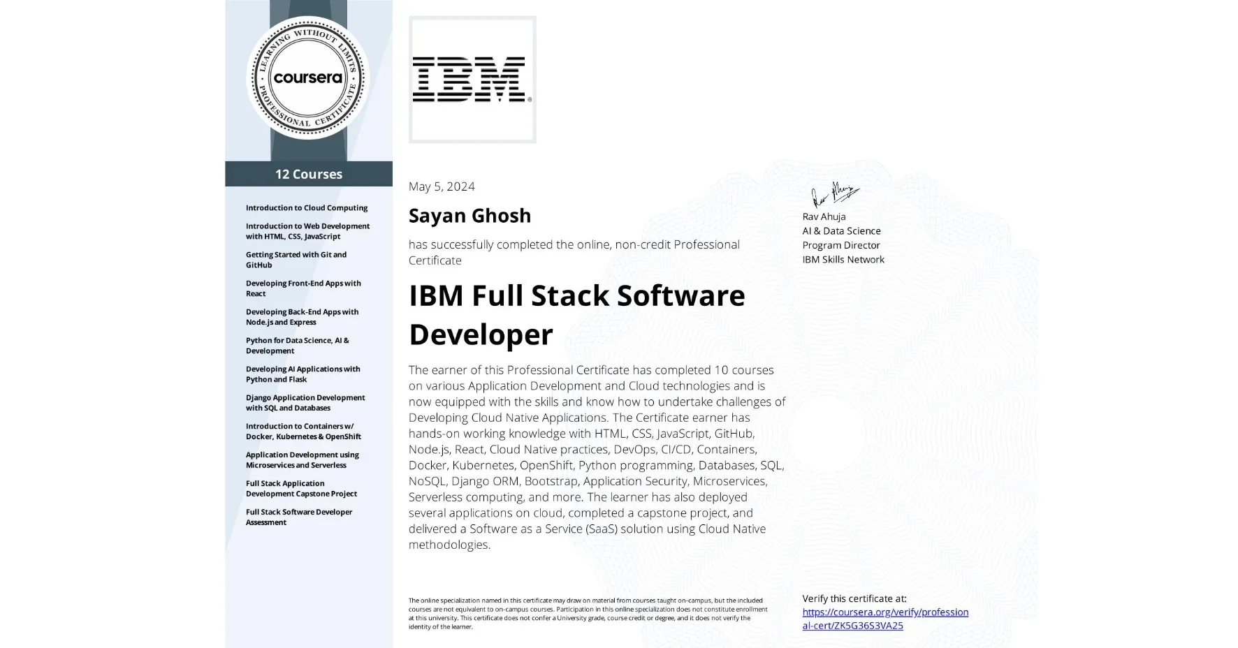 IBM Full Stack Software Developer